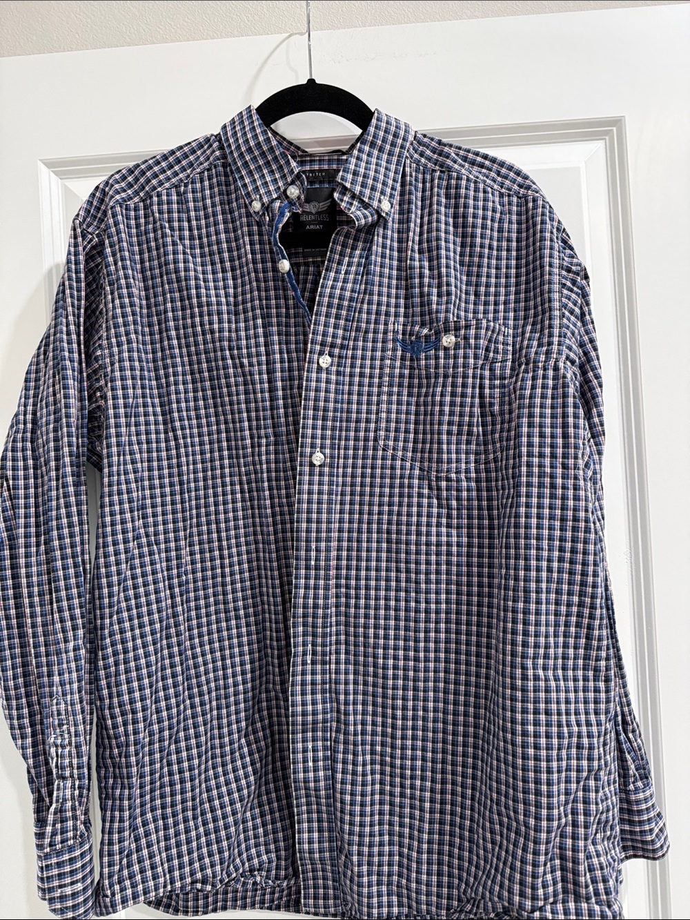 Ariat Men's Blue Plaid Button-Down Shirt sz l